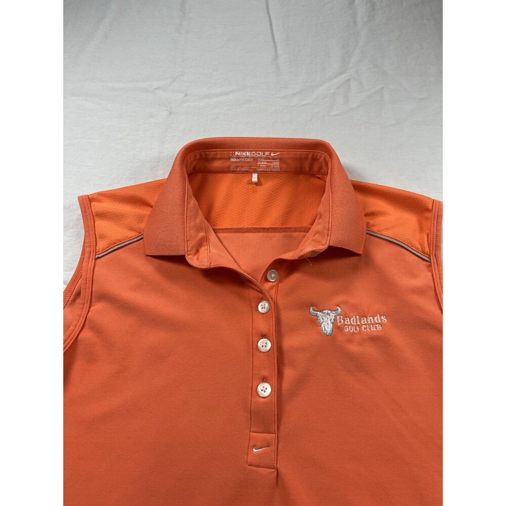 Nike Golf Tour Performance Sleeveless Shirt Orange Women's Small Badlands Logo